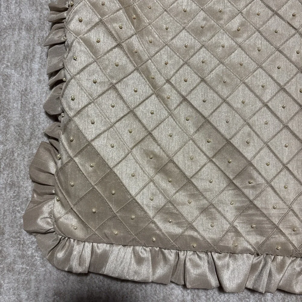 New Coscill Euro Shams Set 2 Gold With Pearls Ruffle Edge Zipper Closure 25x25